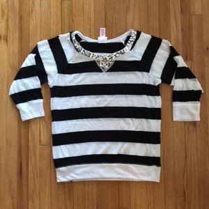 Justice black and white striped shirt